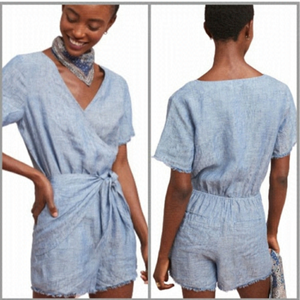 Sanctuary x Anthropologie Linen Chambray Montana Tie Front Romper